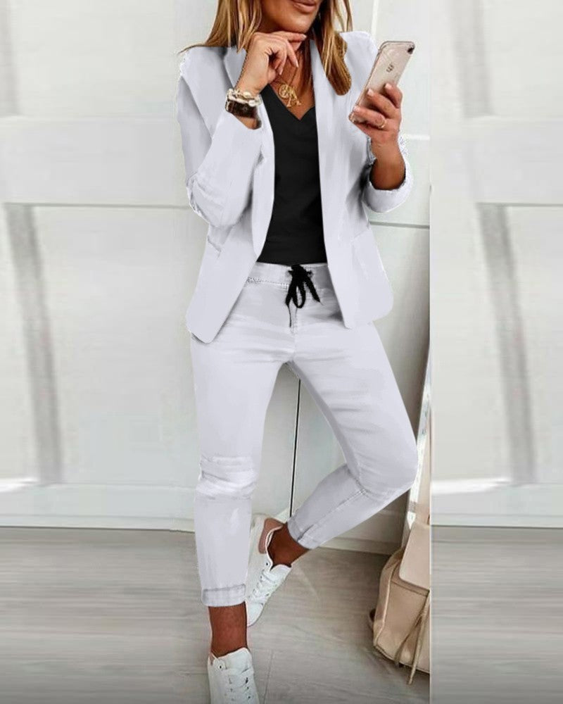 Ladies Fashion Lapel Short Sleeve