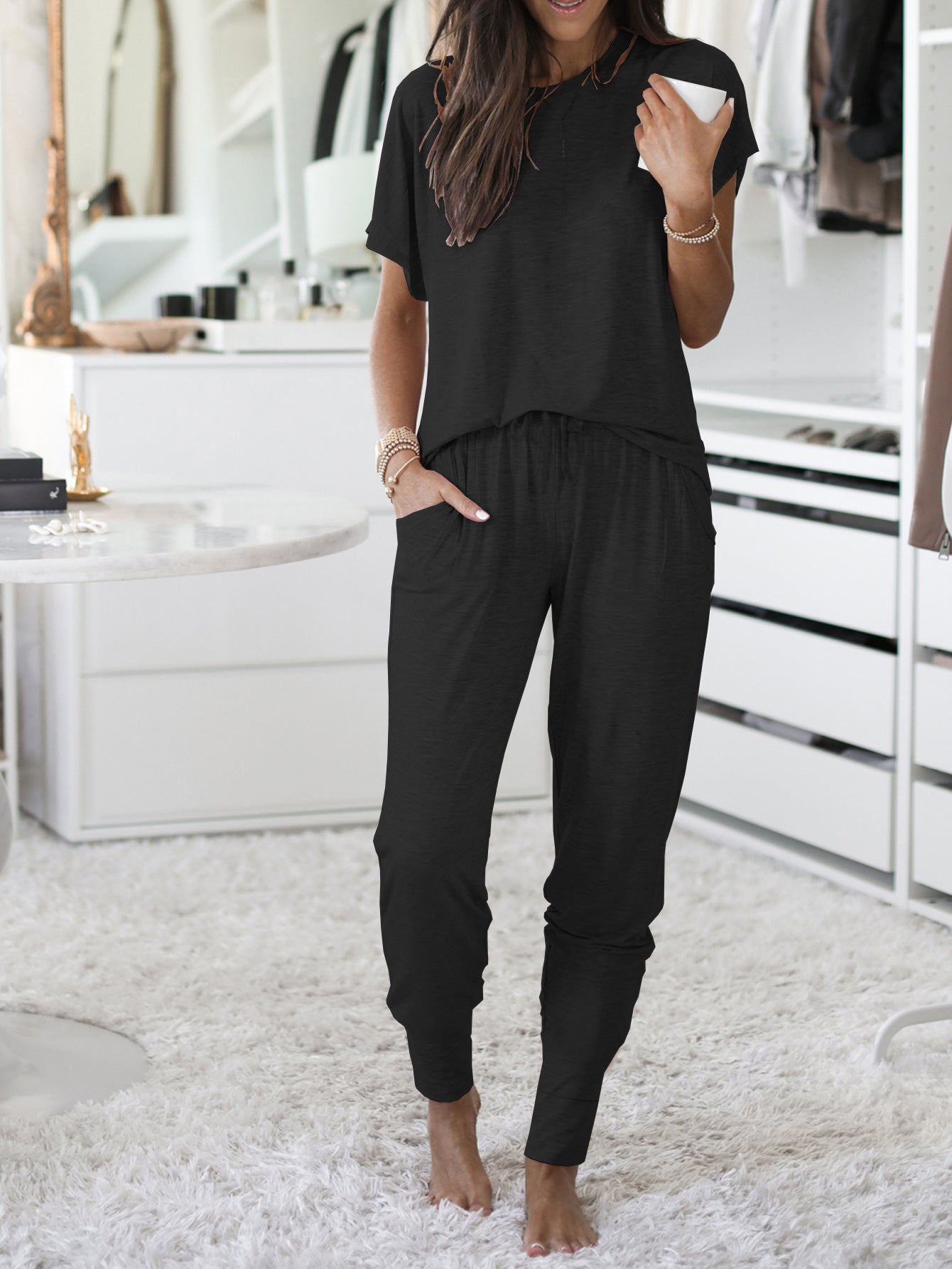 Round Neck Short Sleeve Loose Outfit